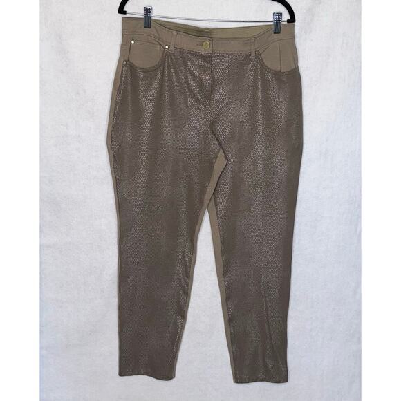 Chico's Foiled Snakeskin Ponte Slim Pants Taupe Size 2 (M/10–12) - Picture 1 of 11